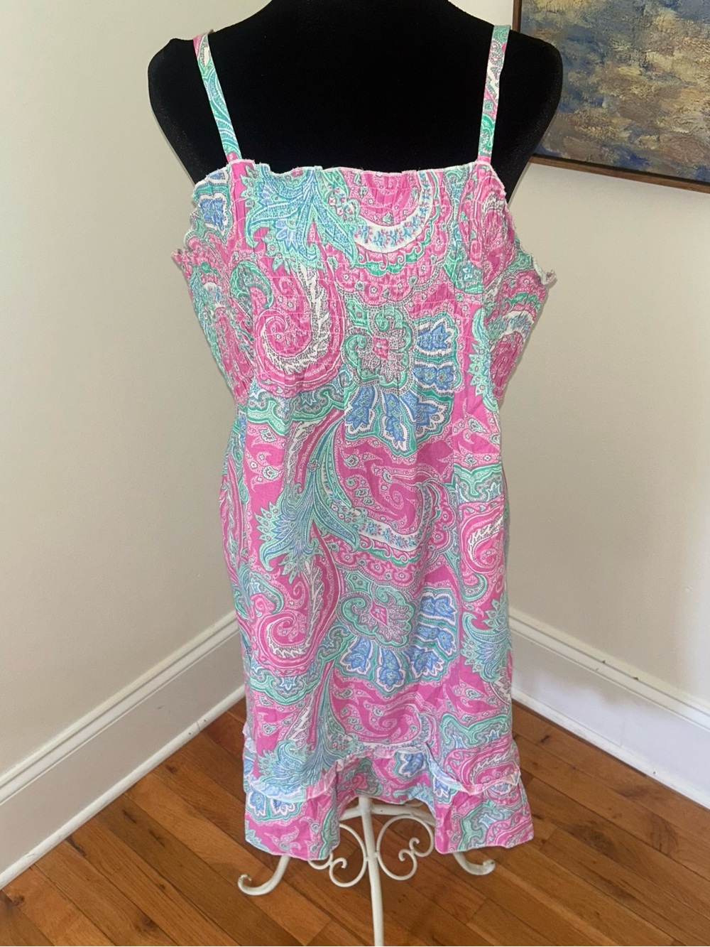 Lauren Ralph Lauren women’s pink paisley smocked strappy pajama nightgown medium